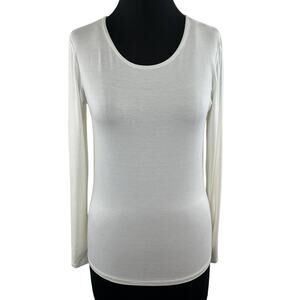 ONLY HEARTS Vintage White Stretch Jersey Scoop Neck Long Sleeve Top USA Large L